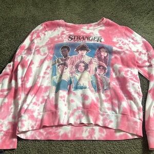 Stranger things pink and white tie dye crewneck